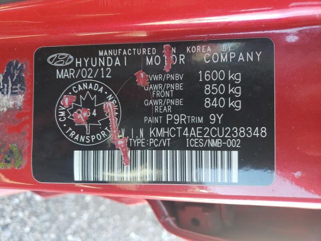 KMHCT4AE2CU238348 - 2012 HYUNDAI ACCENT GLS RED photo 12