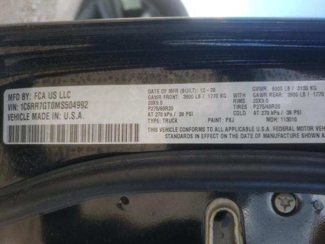 1C6RR7GT0MS504992 - 2021 RAM 1500 CLASS SLT შავი ფოტო 12