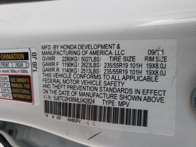 5J8TC2H36ML042824 - 2021 ACURA RDX WHITE photo 12