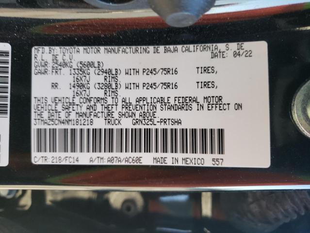 3TMAZ5CN4NM181218 - 2022 TOYOTA TACOMA DOUBLE CAB 黑色 照片 12