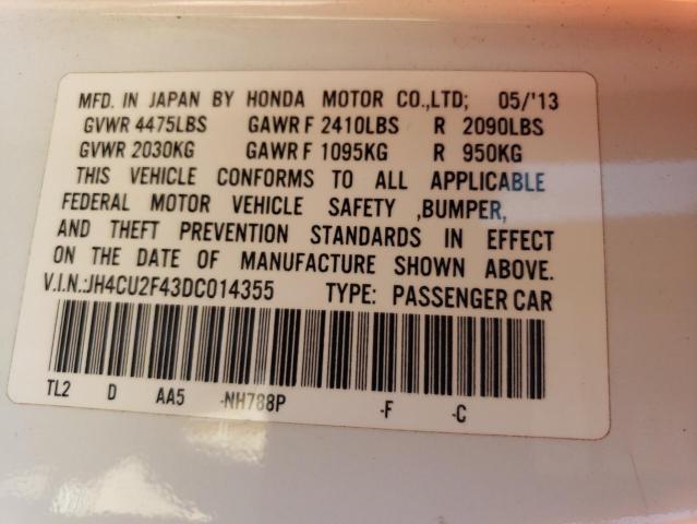 JH4CU2F43DC014355 - 2013 ACURA TSX WHITE photo 13