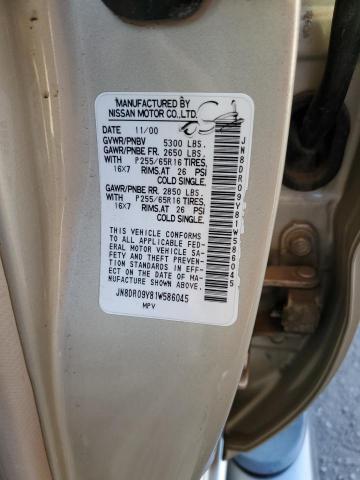 JN8DR09Y81W586045 - 2001 NISSAN PATHFINDER LE 金色 照片 12