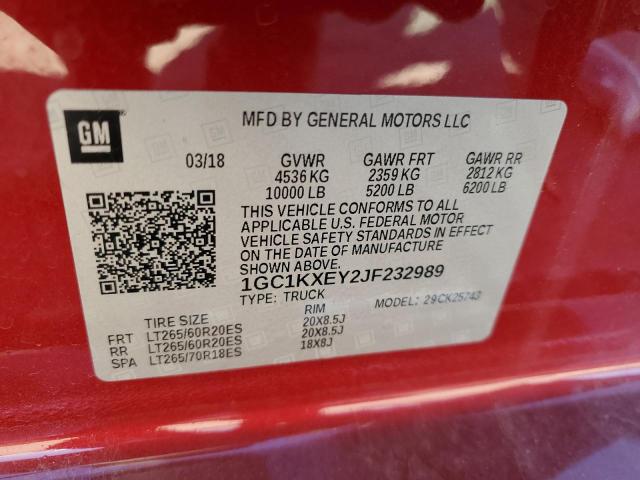 1GC1KXEY2JF232989 - 2018 CHEVROLET SILVERADO K2500 HIGH COUNTRY MAROON photo 13