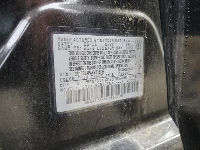 3N1AB7AP4KY216738 - 2019 NISSAN SENTRA S BLACK photo 12