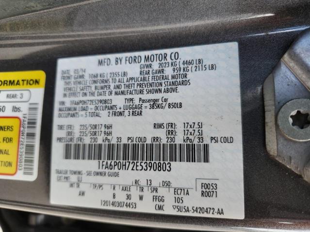 1FA6P0H72E5390803 - 2014 FORD FUSION SE GRAY photo 12