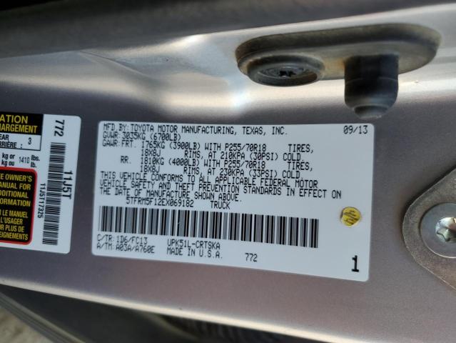 5TFRM5F12EX069182 - 2014 TOYOTA TUNDRA DOUBLE CAB SR/SR5 SILVER photo 12