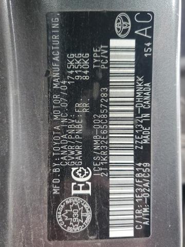2T1KR32E65C857283 - 2005 TOYOTA COROLLA MA XR GRAY photo 13