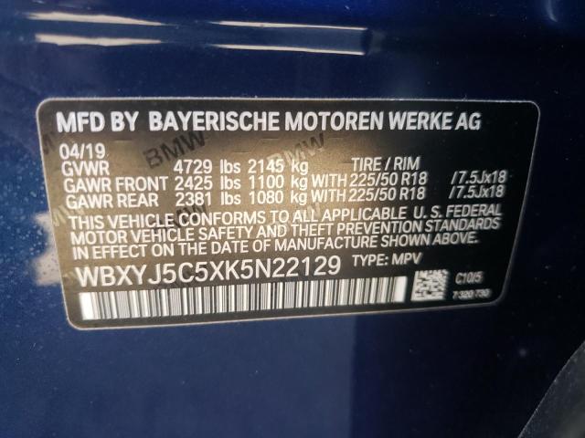 WBXYJ5C5XK5N22129 - 2019 BMW X2 XDRIVE28I BLUE photo 12