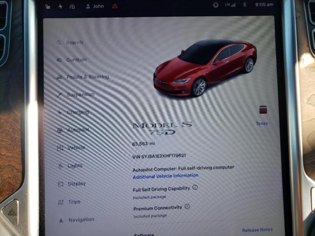 5YJSA1E2XHF179621 - 2017 TESLA MODEL S Բորդո լուսանկար 9