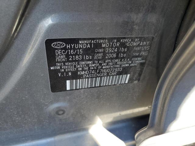 KMHD74LF7HU072933 - 2017 HYUNDAI ELANTRA SE CHARCOAL photo 12