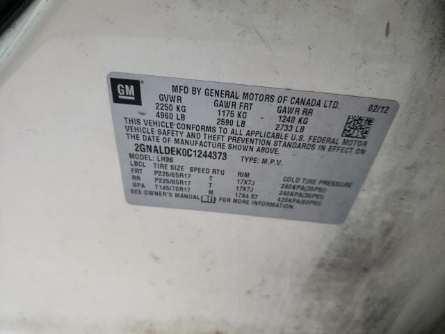 2GNALDEK0C1244373 - 2012 CHEVROLET EQUINOX LT CREAM photo 13