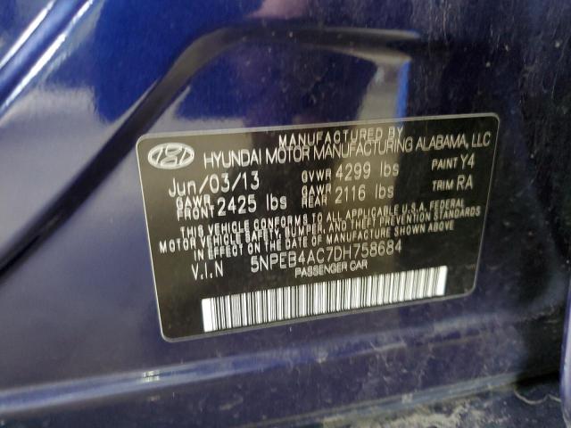 5NPEB4AC7DH758684 - 2013 HYUNDAI SONATA GLS BLUE photo 12