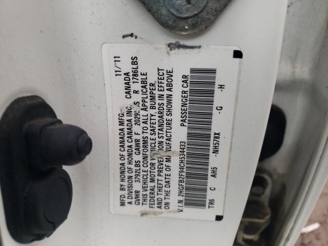 2HGFB2F94CH534433 - 2012 HONDA CIVIC EXL WHITE photo 12