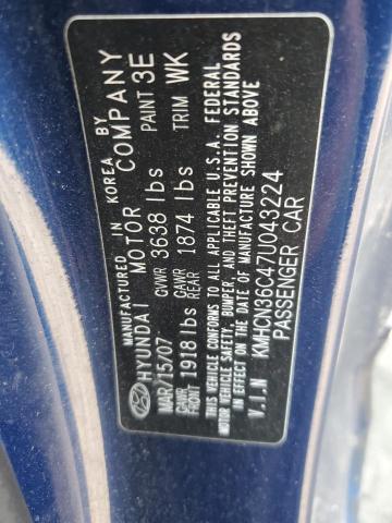 KMHCN36C47U043224 - 2007 HYUNDAI ACCENT SE BLUE photo 12