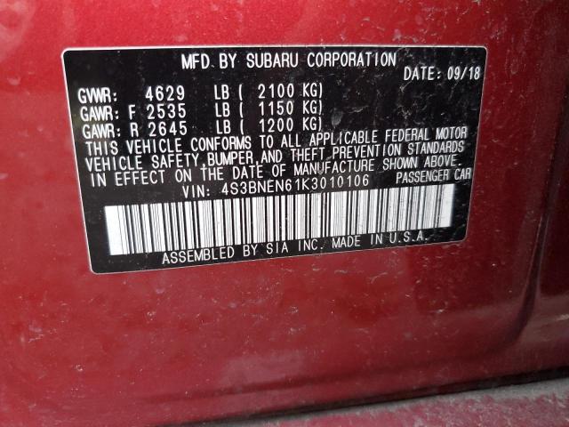 4S3BNEN61K3010106 - 2019 SUBARU LEGACY 3.6R LIMITED RED photo 12