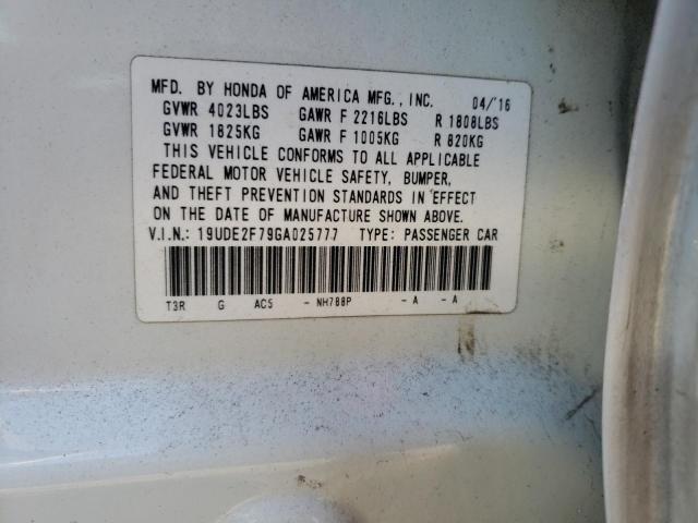 19UDE2F79GA025777 - 2016 ACURA ILX PREMIUM TECH WHITE photo 12