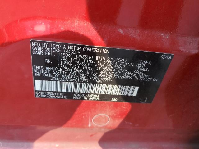 JTMZD33V065012990 - 2006 TOYOTA RAV4 RED photo 13