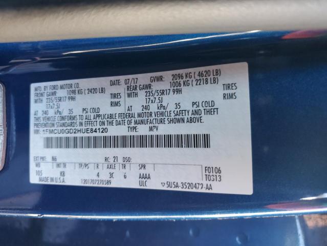 1FMCU0GD2HUE84120 - 2017 FORD ESCAPE SE BLUE photo 12