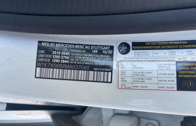W1K7X5KB9MA037060 - 2021 MERCEDES-BENZ AMG GT 43 GRAY photo 10