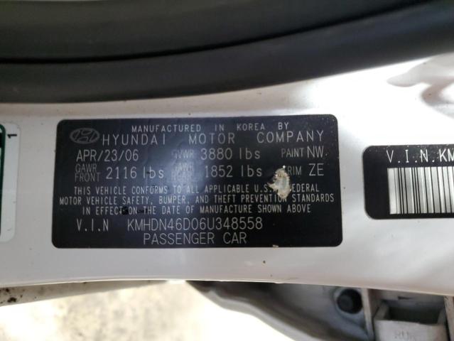 KMHDN46D06U348558 - 2006 HYUNDAI ELANTRA GLS WHITE photo 12