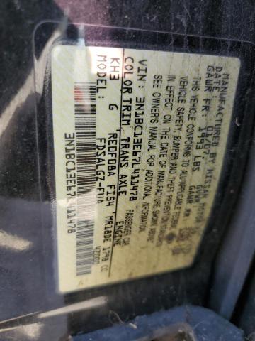 3N1BC13E67L411478 - 2007 NISSAN VERSA S BLACK photo 12