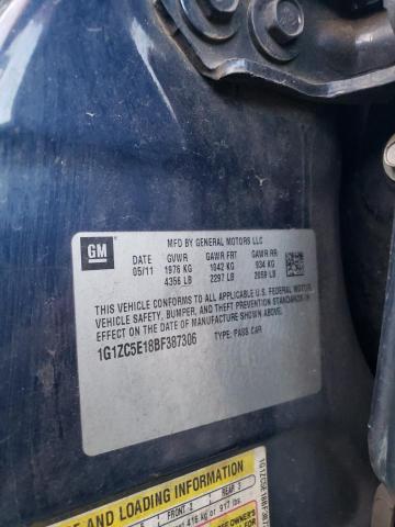 1G1ZC5E18BF387306 - 2011 CHEVROLET MALIBU 1LT ლურჯი ფოტო 12