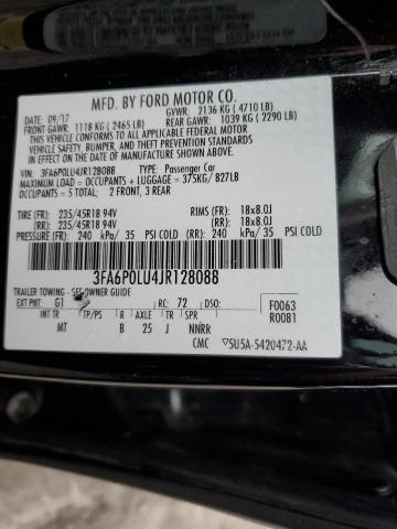 3FA6P0LU4JR128088 - 2018 FORD FUSION SE HYBRID BLACK photo 12