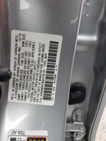 2HKRM4H78GH720129 - 2016 HONDA CR-V EXL SILVER photo 13