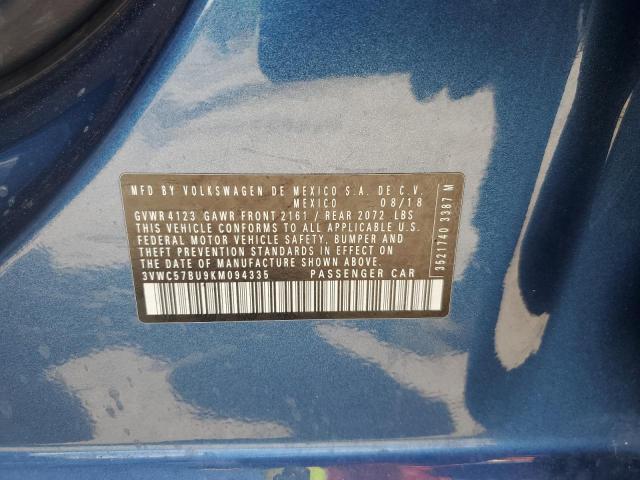 3VWC57BU9KM094335 - 2019 VOLKSWAGEN JETTA S ლურჯი ფოტო 12