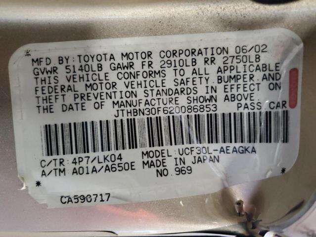 JTHBN30F620086853 - 2002 LEXUS LS 430 GOLD photo 12