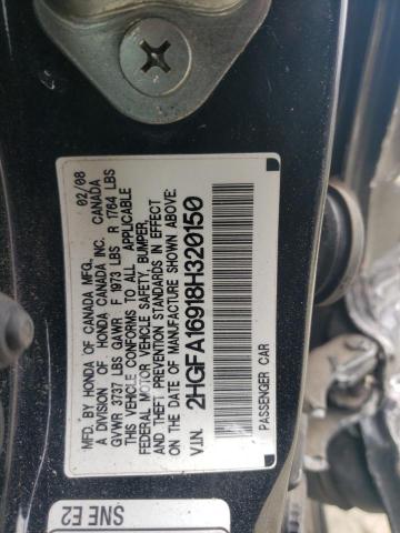 2HGFA16918H320150 - 2008 HONDA CIVIC EXL შავი ფოტო 12