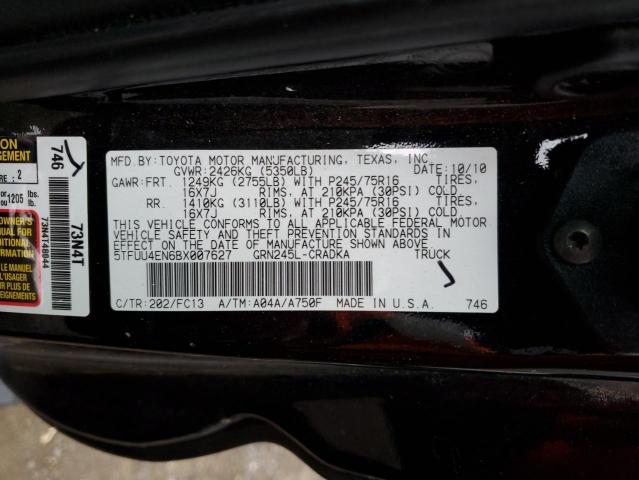 5TFUU4EN6BX007627 - 2011 TOYOTA TACOMA ACCESS CAB შავი ფოტო 12