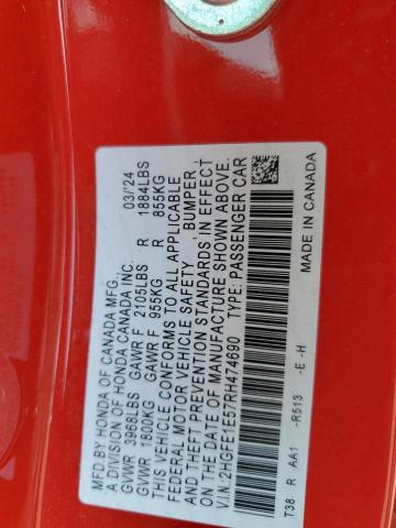 2HGFE1E57RH474690 - 2024 HONDA CIVIC SI RED photo 13