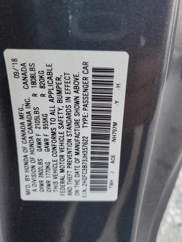 2HGFC3B73JH357622 - 2018 HONDA CIVIC EXL GRAY photo 12