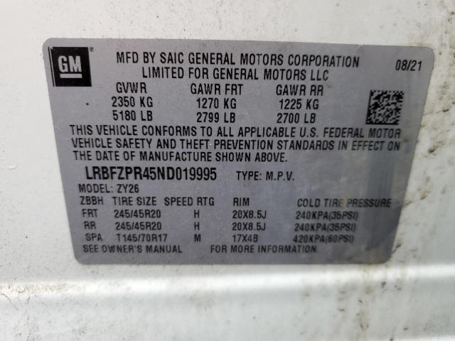 LRBFZPR45ND019995 - 2022 BUICK ENVISION ESSENCE WHITE photo 12