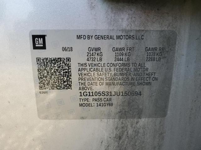 1G1105S31JU150694 - 2018 CHEVROLET IMPALA LT SILVER photo 12