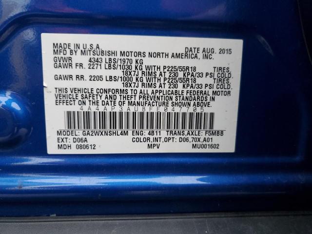 4A4AP3AU8FE047705 - 2015 MITSUBISHI OUTLANDER ES BLUE photo 13