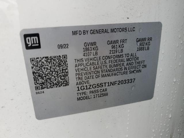 1G1ZG5ST1NF203337 - 2022 CHEVROLET MALIBU RS WHITE photo 13