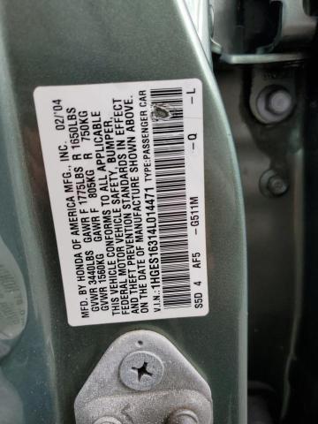 1HGES16314L014471 - 2004 HONDA CIVIC DX VP Grün Foto 13