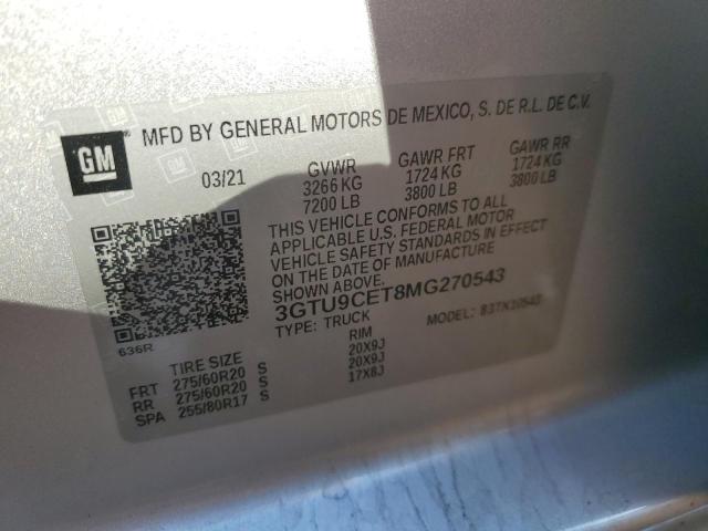 3GTU9CET8MG270543 - 2021 GMC SIERRA K1500 ELEVATION SILVER photo 13