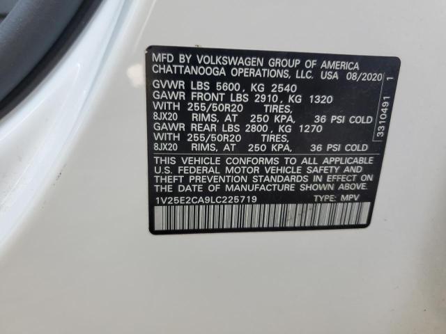 1V25E2CA9LC225719 - 2020 VOLKSWAGEN ATLAS CROS SE თეთრი ფოტო 13