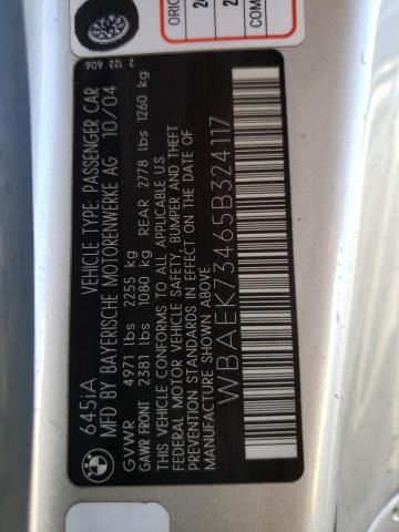 WBAEK73465B324117 - 2005 BMW 645 CI AUTOMATIC BEIGE photo 12