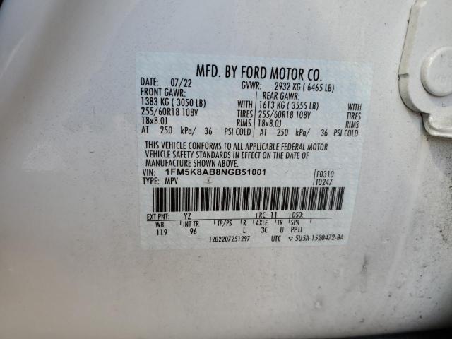 1FM5K8AB8NGB51001 - 2022 FORD EXPLORER POLICE INTERCEPTOR WHITE photo 14