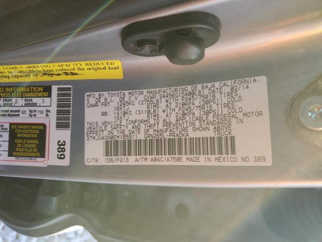 3TMJU4GN0EM165911 - 2014 TOYOTA TACOMA DOUBLE CAB PRERUNNER GRAY photo 12