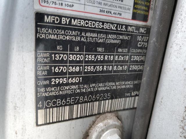 4JGCB65E78A069235 - 2008 MERCEDES-BENZ R 350 SILVER photo 14