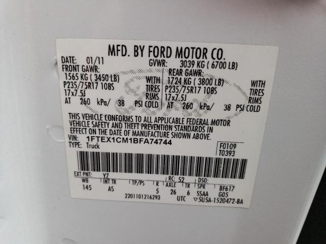 1FTEX1CM1BFA74744 - 2011 FORD 150 SUPER CAB WHITE photo 12