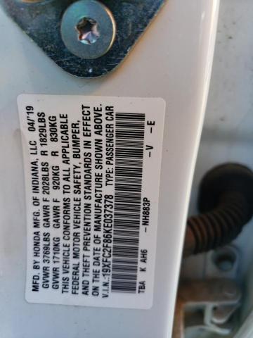 19XFC2F86KE037378 - 2019 HONDA CIVIC SPORT თეთრი ფოტო 13