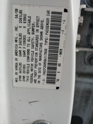 1HGCP26858A117906 - 2008 HONDA ACCORD EXL WHITE photo 12