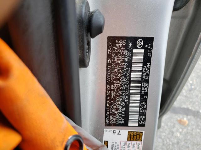 JTDKB20U073248663 - 2007 TOYOTA PRIUS SILVER photo 12