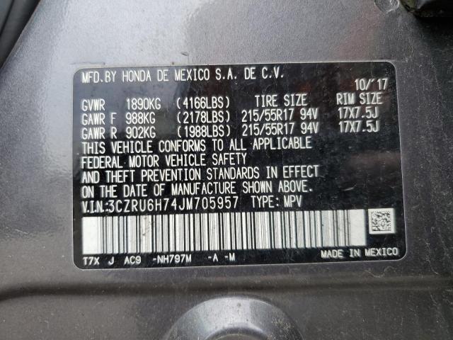 3CZRU6H74JM705957 - 2018 HONDA HR-V EXL GRAY photo 13